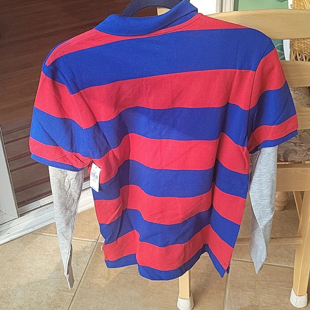 Gap red and royal striped polo with gray sleeves 14
